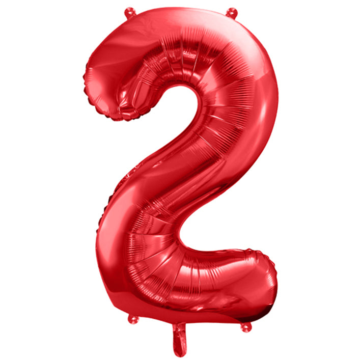 Großer Zahlenballon 2 in rot, 86 cm – ideal für Geburtstag, Jubiläum, Hochzeit oder Firmenfeier – mit Helium oder Luft befüllbar