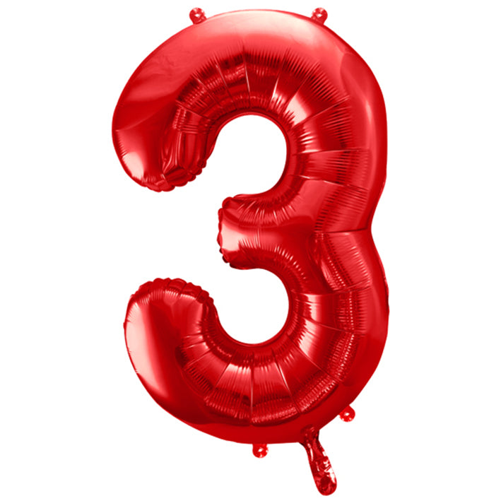 Großer Zahlenballon 3 in rot, 86 cm – ideal für Geburtstag, Jubiläum, Hochzeit oder Firmenfeier – mit Helium oder Luft befüllbar