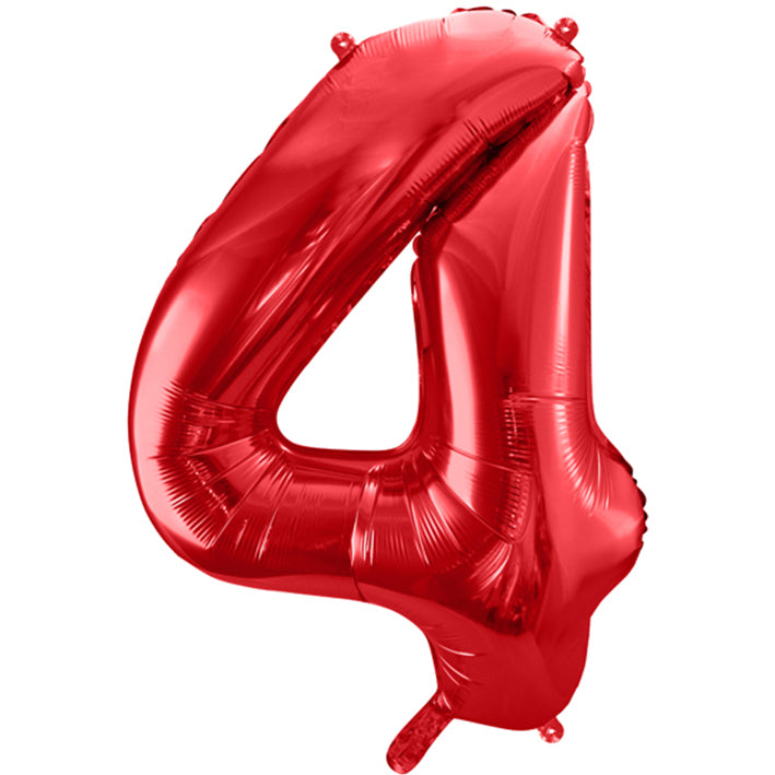 Großer Zahlenballon 4 in rot, 86 cm – ideal für Geburtstag, Jubiläum, Hochzeit oder Firmenfeier – mit Helium oder Luft befüllbar