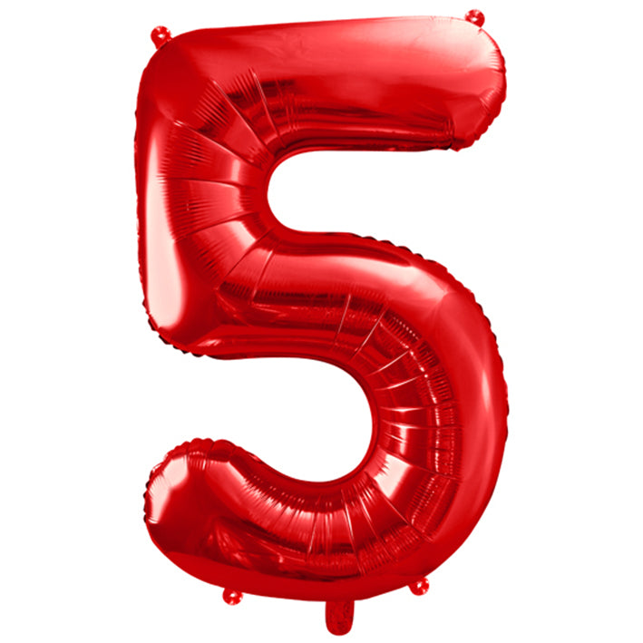 Großer Zahlenballon 5 in rot, 86 cm – ideal für Geburtstag, Jubiläum, Hochzeit oder Firmenfeier – mit Helium oder Luft befüllbar
