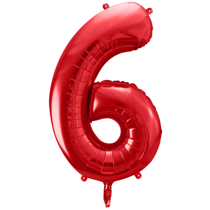 Großer Zahlenballon 6 in rot, 86 cm – ideal für Geburtstag, Jubiläum, Hochzeit oder Firmenfeier – mit Helium oder Luft befüllbar