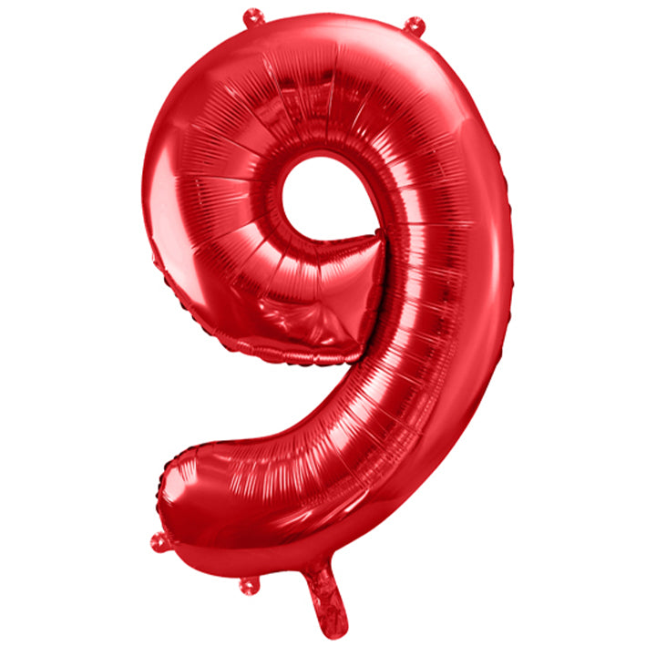 Großer Zahlenballon 9 in rot, 86 cm – ideal für Geburtstag, Jubiläum, Hochzeit oder Firmenfeier – mit Helium oder Luft befüllbar