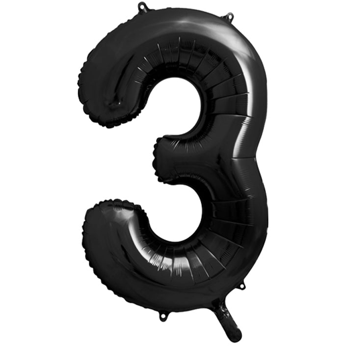 Großer Zahlenballon 3 in schwarz, 86 cm – ideal für Geburtstag, Jubiläum, Hochzeit oder Firmenfeier – mit Helium oder Luft befüllbar