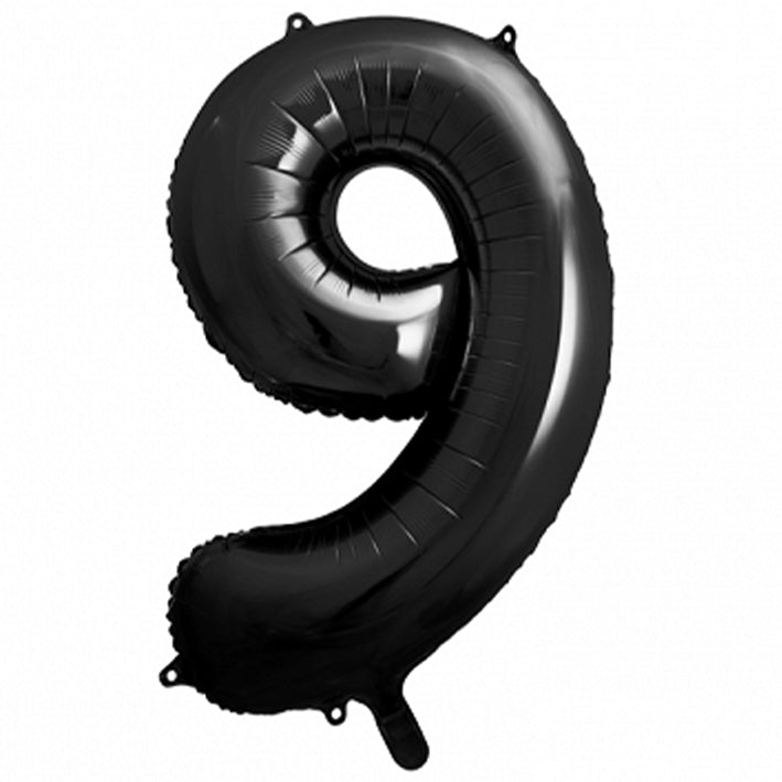 Großer Zahlenballon 9 in schwarz, 86 cm – ideal für Geburtstag, Jubiläum, Hochzeit oder Firmenfeier – mit Helium oder Luft befüllbar