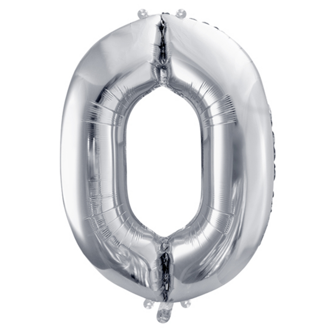 Großer Zahlenballon 0 in silber, 86 cm – ideal für Geburtstag, Jubiläum, Hochzeit oder Firmenfeier – mit Helium oder Luft befüllbar