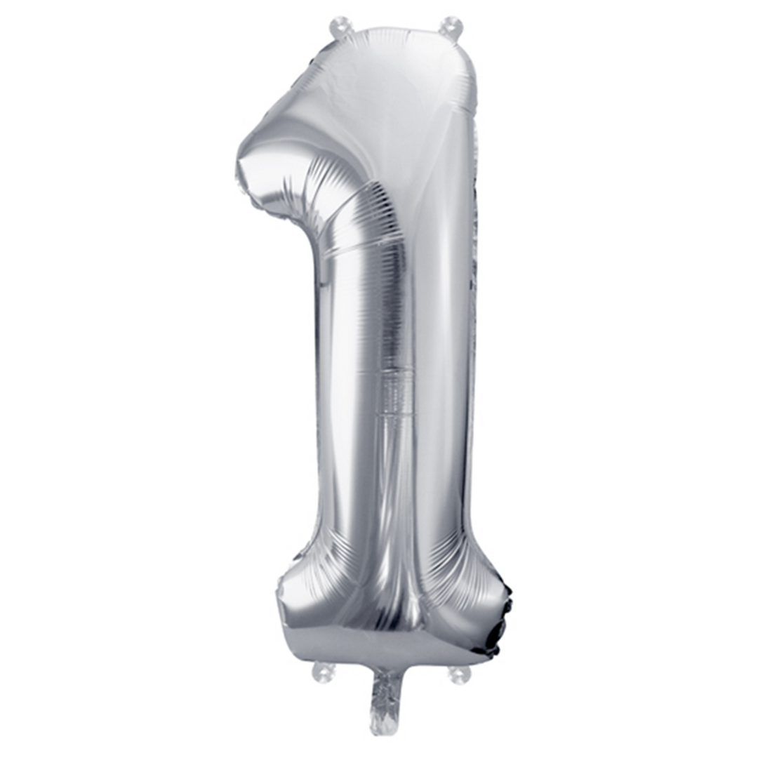 Großer Zahlenballon 1 in silber, 86 cm – ideal für Geburtstag, Jubiläum, Hochzeit oder Firmenfeier – mit Helium oder Luft befüllbar