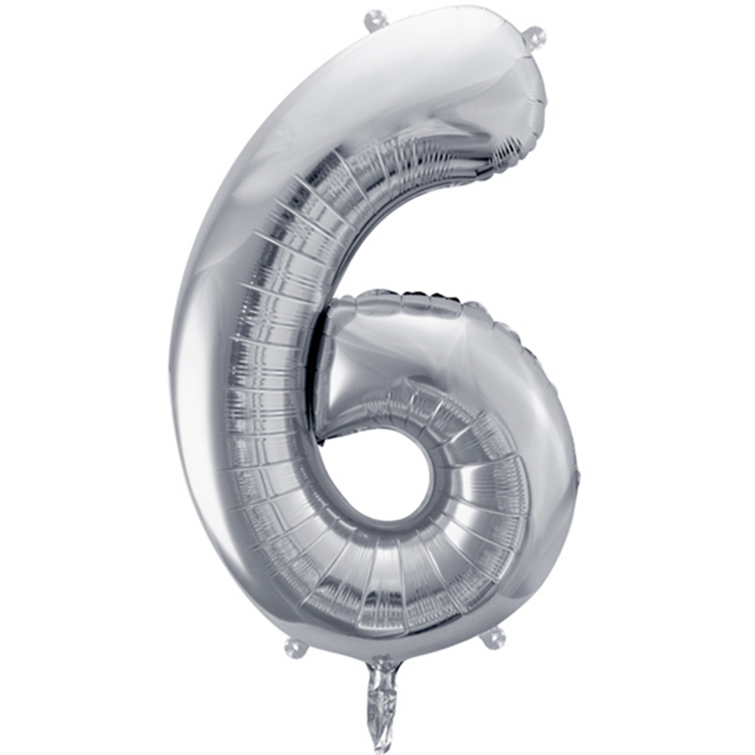 Großer Zahlenballon 6 in silber, 86 cm – ideal für Geburtstag, Jubiläum, Hochzeit oder Firmenfeier – mit Helium oder Luft befüllbar
