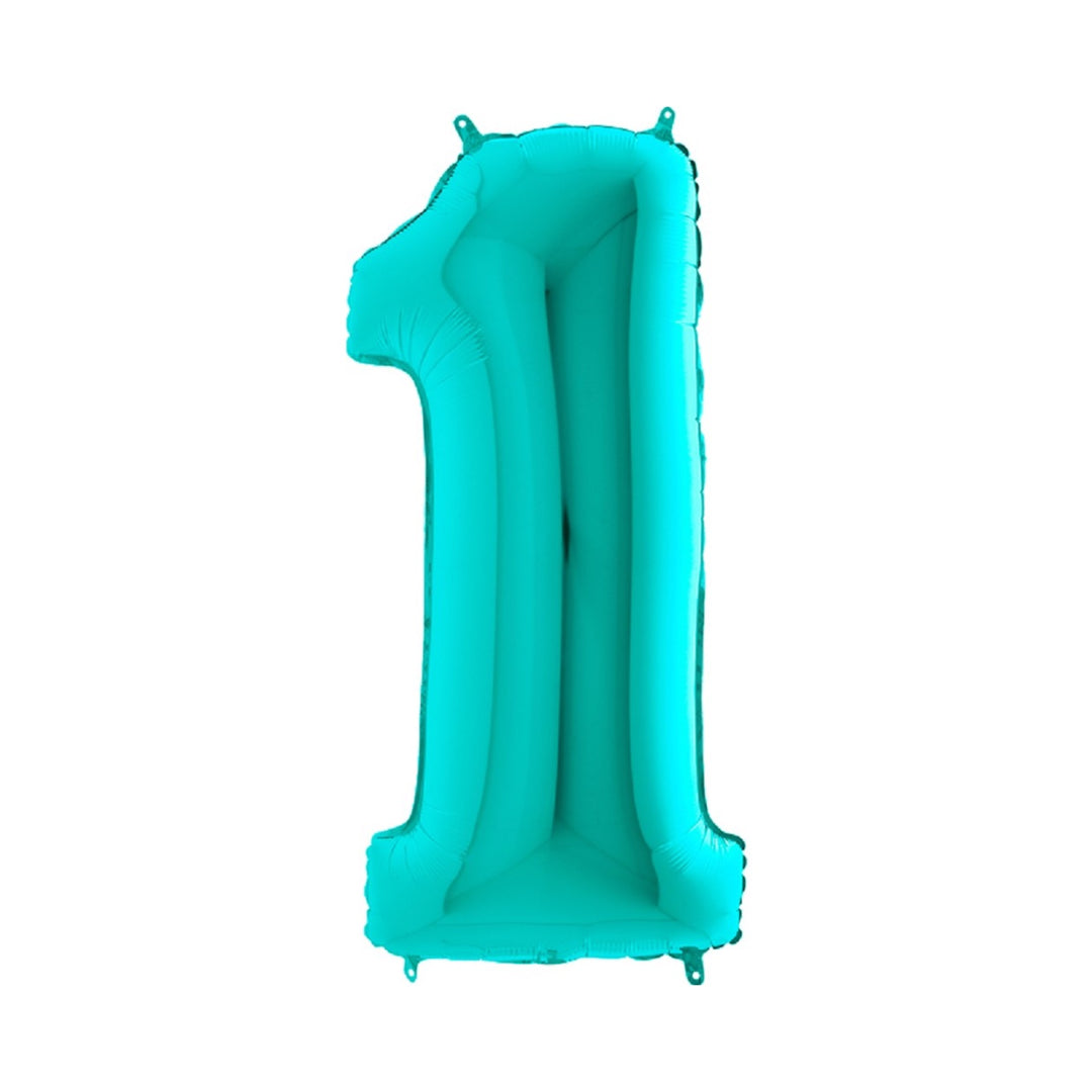 Großer Zahlenballon 1 in tuerkis, 86 cm – ideal für Geburtstag, Jubiläum, Hochzeit oder Firmenfeier – mit Helium oder Luft befüllbar