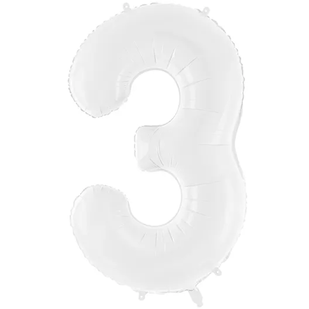 Großer Zahlenballon 3 in weiss, 86 cm – ideal für Geburtstag, Jubiläum, Hochzeit oder Firmenfeier – mit Helium oder Luft befüllbar