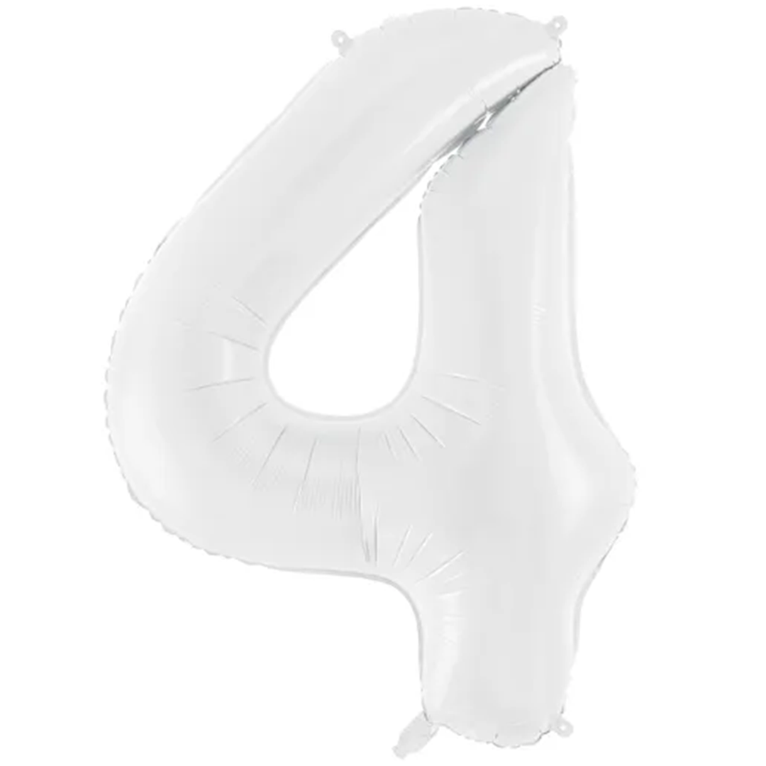 Großer Zahlenballon 4 in weiss, 86 cm – ideal für Geburtstag, Jubiläum, Hochzeit oder Firmenfeier – mit Helium oder Luft befüllbar