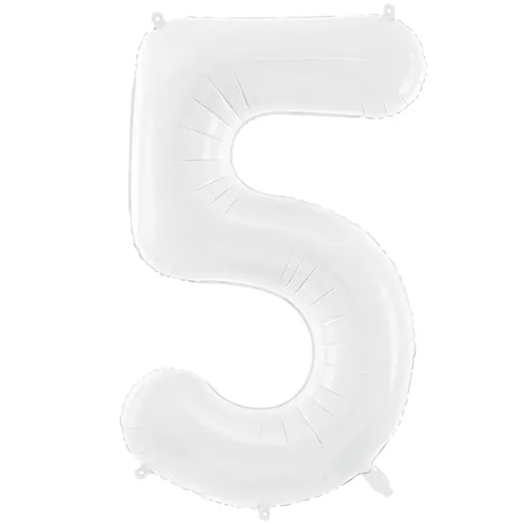 Großer Zahlenballon 5 in weiss, 86 cm – ideal für Geburtstag, Jubiläum, Hochzeit oder Firmenfeier – mit Helium oder Luft befüllbar