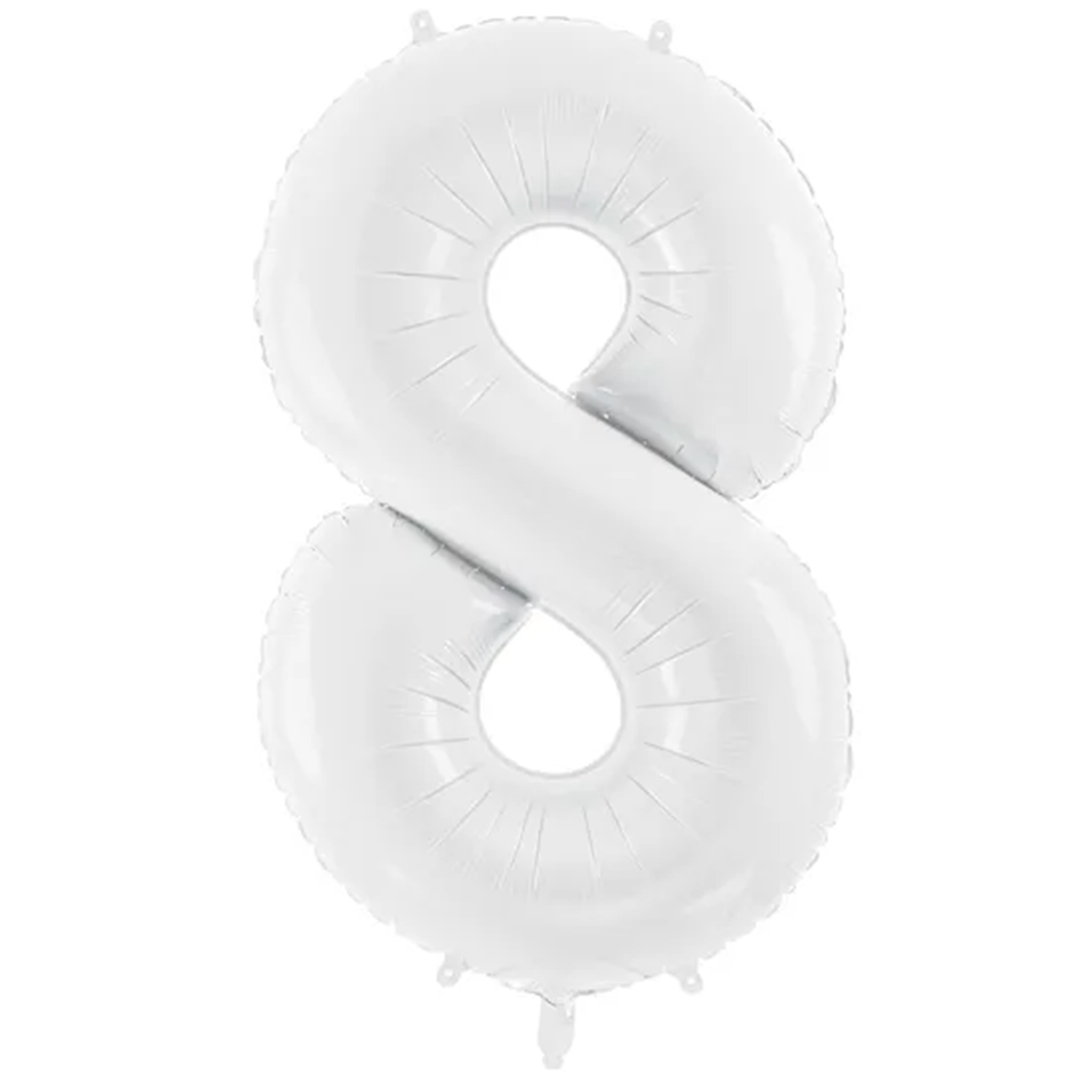 Großer Zahlenballon 8 in weiss, 86 cm – ideal für Geburtstag, Jubiläum, Hochzeit oder Firmenfeier – mit Helium oder Luft befüllbar