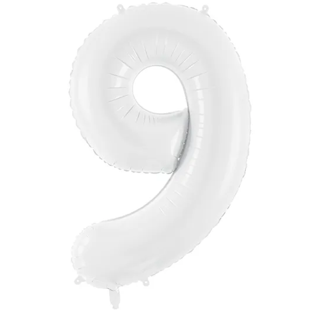 Großer Zahlenballon 9 in weiss, 86 cm – ideal für Geburtstag, Jubiläum, Hochzeit oder Firmenfeier – mit Helium oder Luft befüllbar